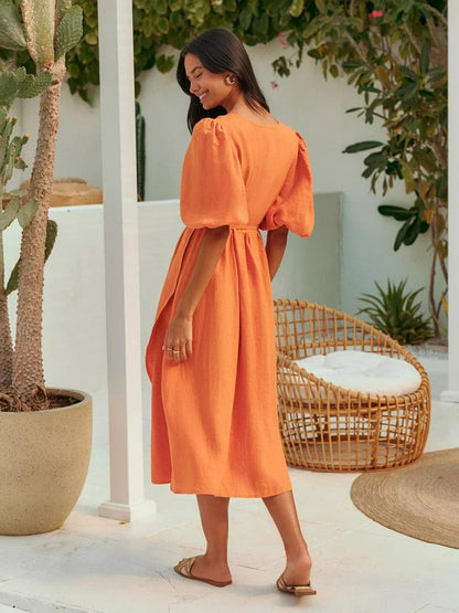 Sofia Jurk Vestido Maxi para Mujer – Elegante Vestido de Verano con Mangas Abullonadas y Comodidad