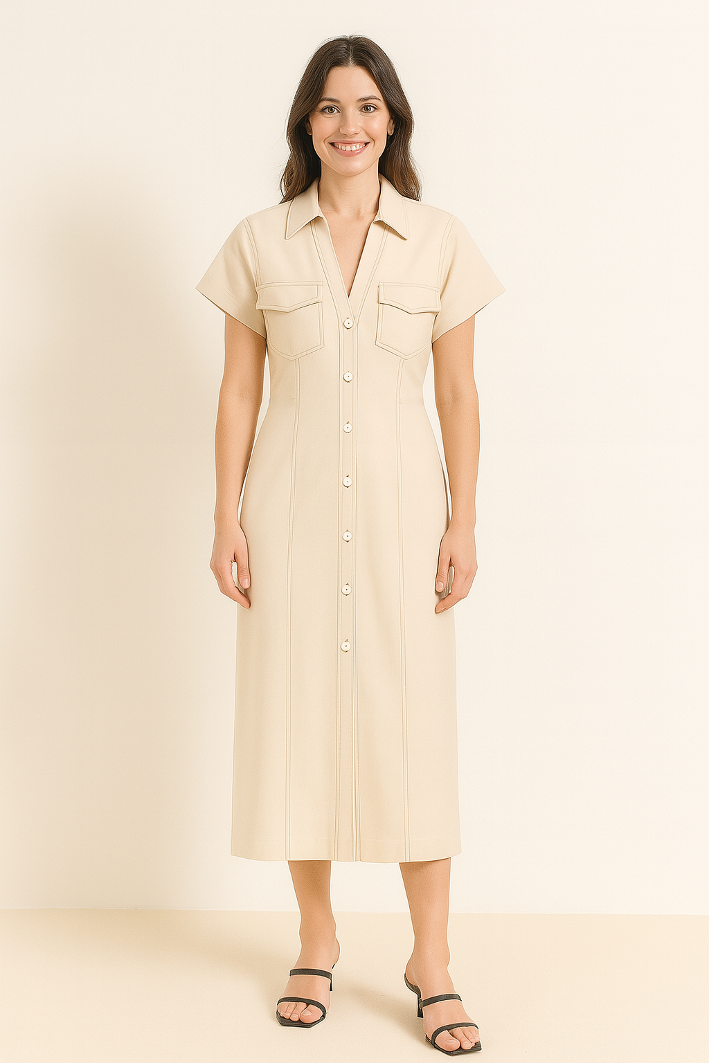 Livia Damas Vestido Camisa Midi | Retro Chic, Perfecto para Cada Ocasión
