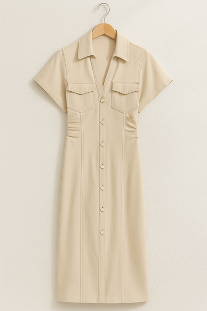 Livia Damas Vestido Camisa Midi | Retro Chic, Perfecto para Cada Ocasión