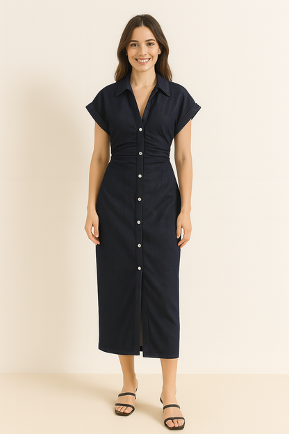 Livia Damas Vestido Camisa Midi | Retro Chic, Perfecto para Cada Ocasión