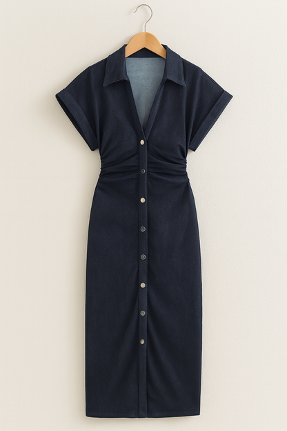 Livia Damas Vestido Camisa Midi | Retro Chic, Perfecto para Cada Ocasión