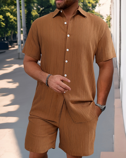 Conjunto de ropa para hombre estilo Sundown – Camisa de verano y pantalones cortos cómodos