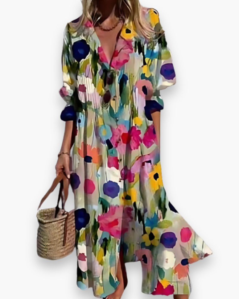 EleganceWave Vestido Maxi de Verano para Dama – Elegancia sin Mangas con Chifón de Flores