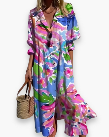 EleganceWave Vestido Maxi de Verano para Dama – Elegancia sin Mangas con Chifón de Flores