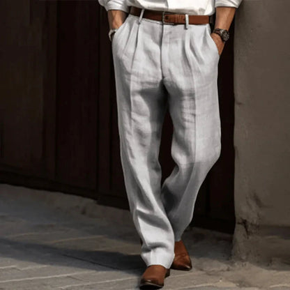 RetroLuxe Pantalón para Hombre – Lino de Algodón de Verano – Transpirable y Cómodo