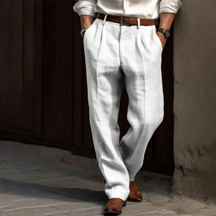 RetroLuxe Pantalón para Hombre – Lino de Algodón de Verano – Transpirable y Cómodo