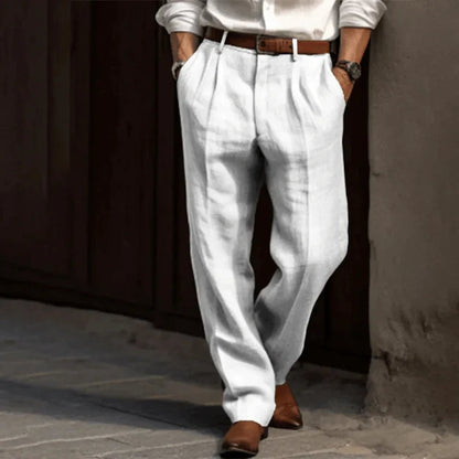 RetroLuxe Pantalón para Hombre – Lino de Algodón de Verano – Transpirable y Cómodo
