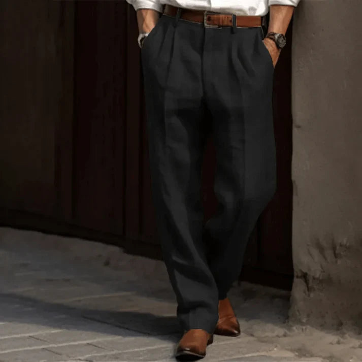 RetroLuxe Pantalón para Hombre – Lino de Algodón de Verano – Transpirable y Cómodo