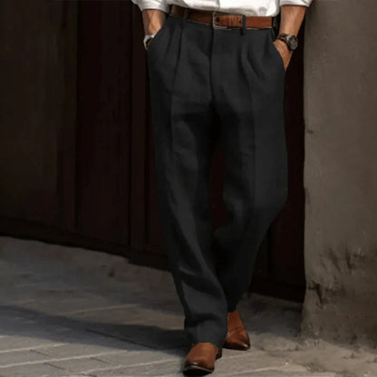 RetroLuxe Pantalón para Hombre – Lino de Algodón de Verano – Transpirable y Cómodo