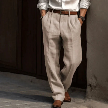 RetroLuxe Pantalón para Hombre – Lino de Algodón de Verano – Transpirable y Cómodo