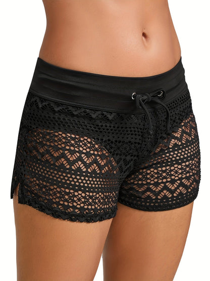 Pantalones cortos bohemios de crochet Tahlia Dames – Pantalones cortos de playa ligeros con banda elástica