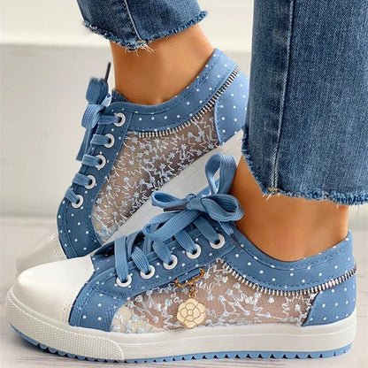 Ingrid – Denim Sneakers Met Vetervoering Voor Dames