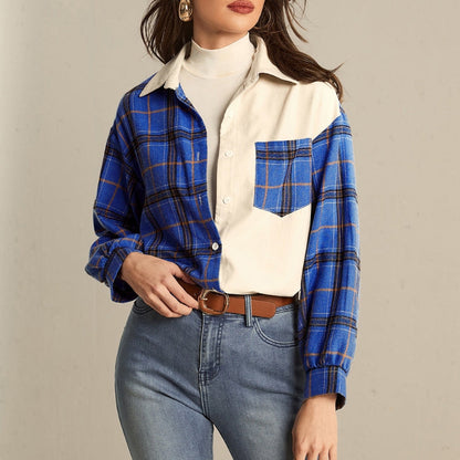 Blusa Rivana para Dama Camisa Patchwork – Tela Suave, Diseño Bicolor
