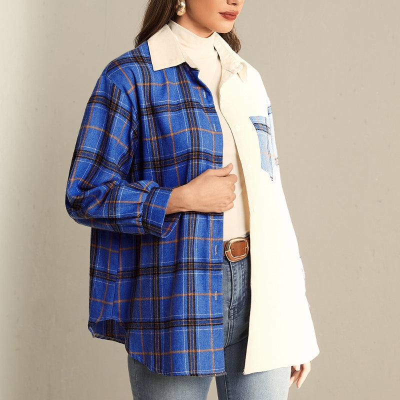Blusa Rivana para Dama Camisa Patchwork – Tela Suave, Diseño Bicolor