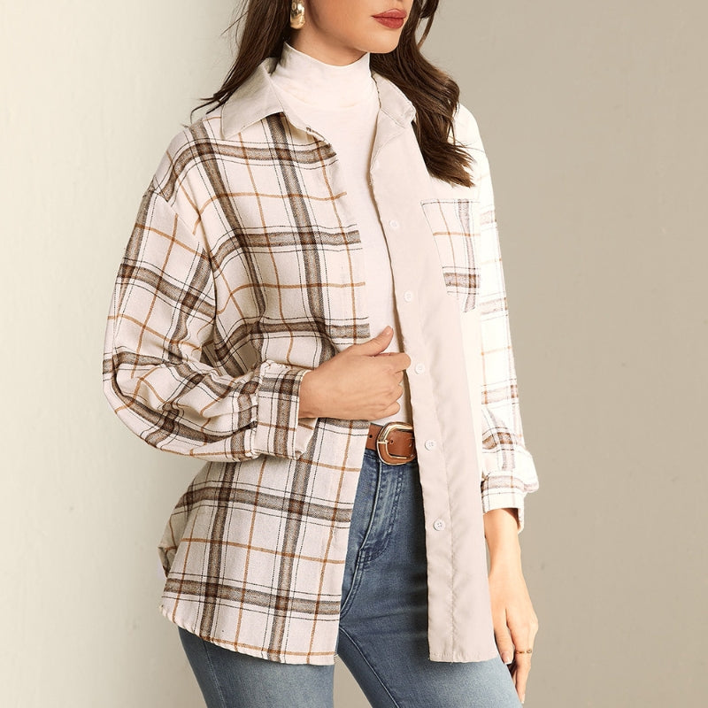 Blusa Rivana para Dama Camisa Patchwork – Tela Suave, Diseño Bicolor