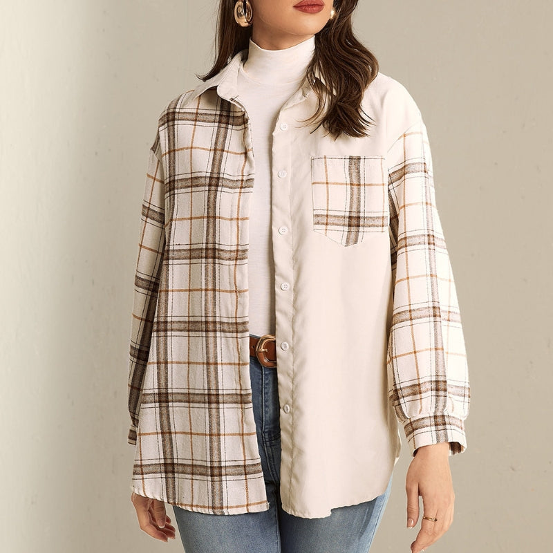 Blusa Rivana para Dama Camisa Patchwork – Tela Suave, Diseño Bicolor