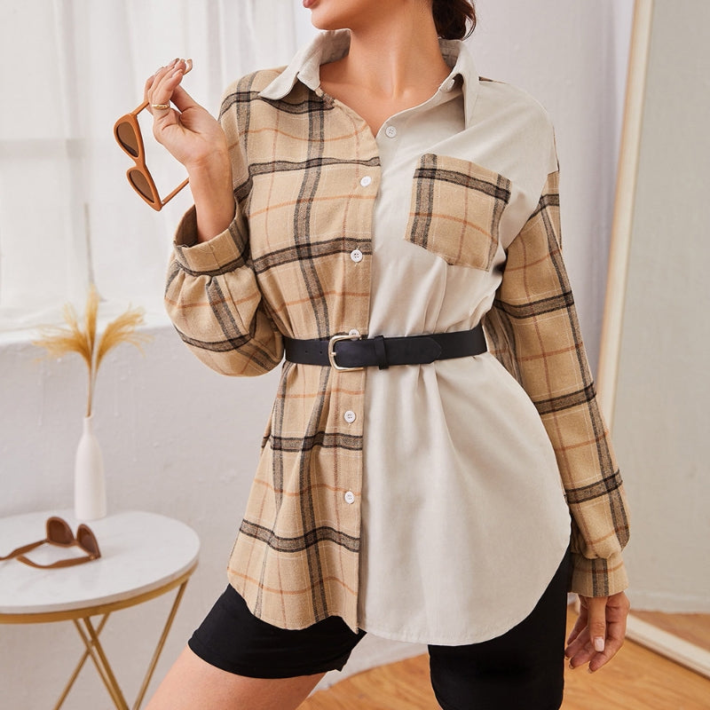 Blusa Rivana para Dama Camisa Patchwork – Tela Suave, Diseño Bicolor