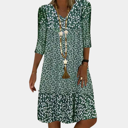Vestido midi Elowen para damas – elegante vestido de verano con estampado floral y escote en V