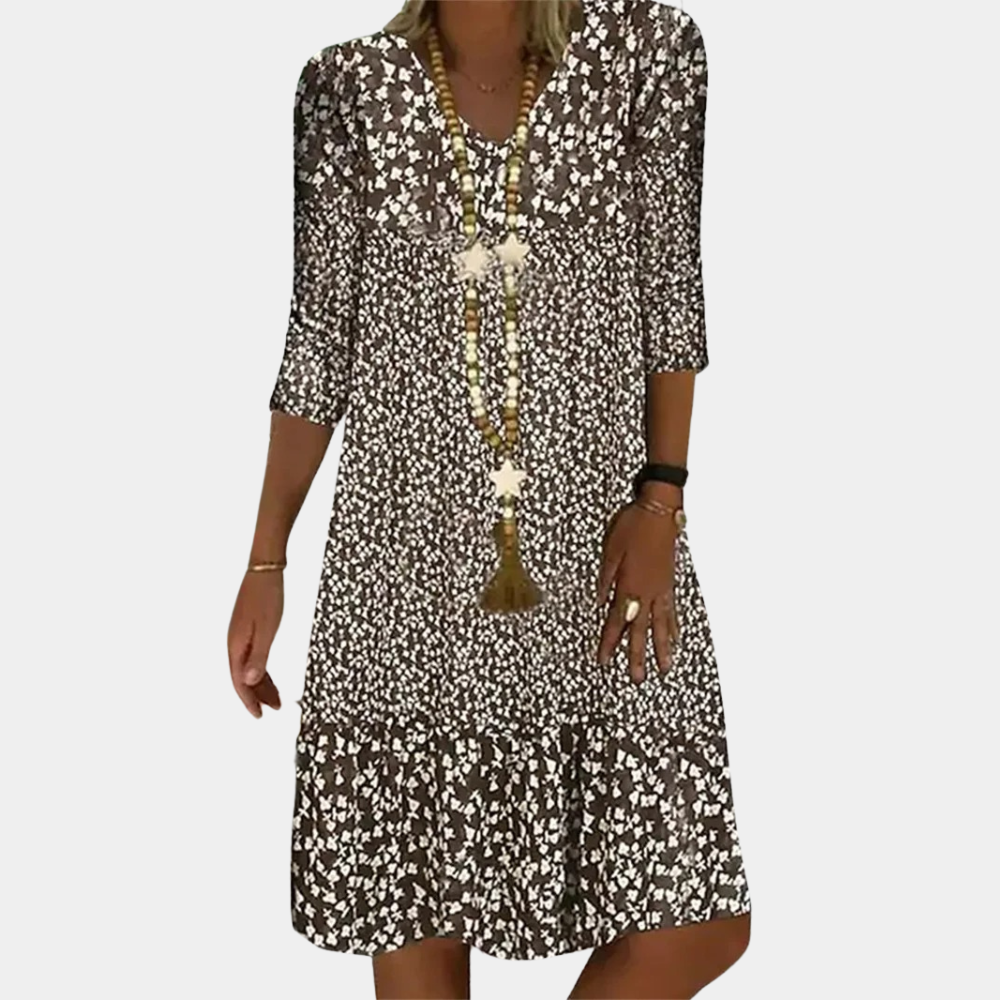 Vestido midi Elowen para damas – elegante vestido de verano con estampado floral y escote en V