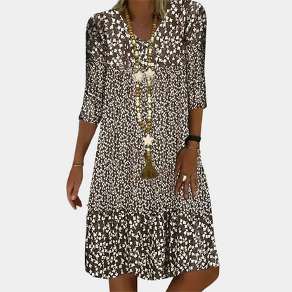 Vestido midi Elowen para damas – elegante vestido de verano con estampado floral y escote en V