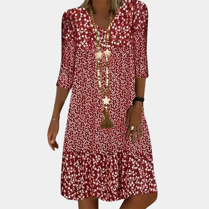 Vestido midi Elowen para damas – elegante vestido de verano con estampado floral y escote en V