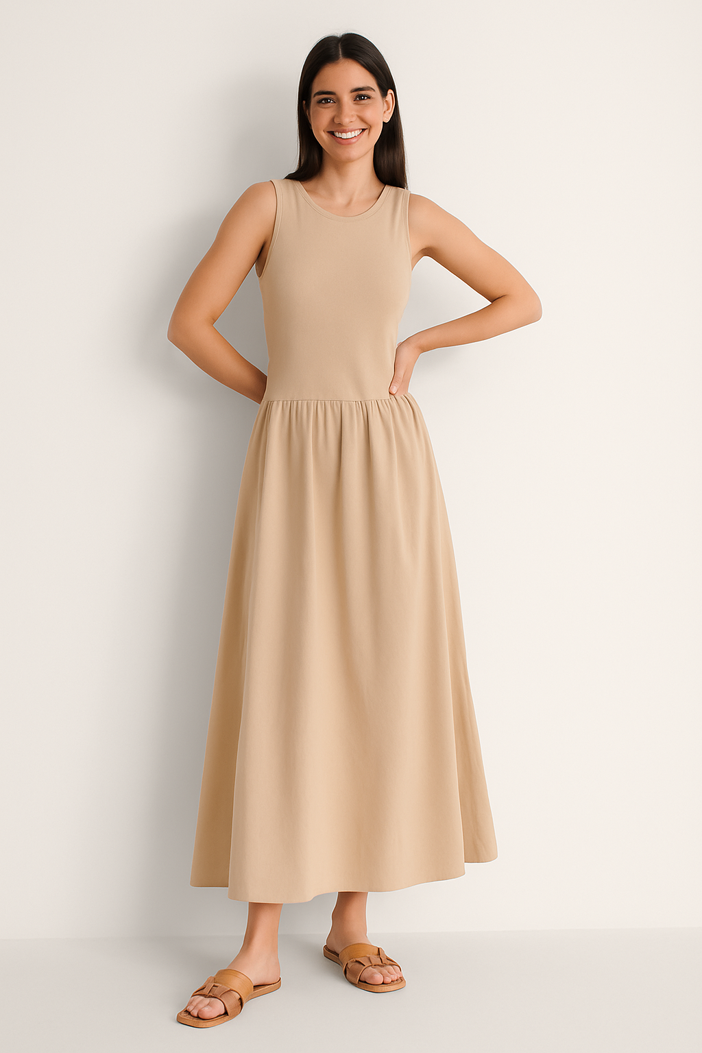 Rina Dames Vestido Midi | Material acanalado suave, Elegancia casual