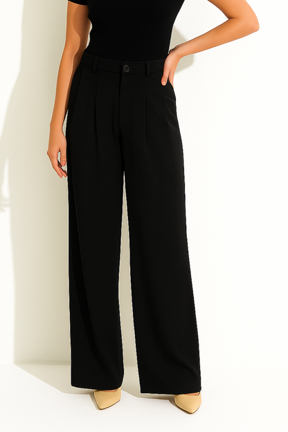 Liora | Pantalón de tela chic con pliegues y perneras sueltas