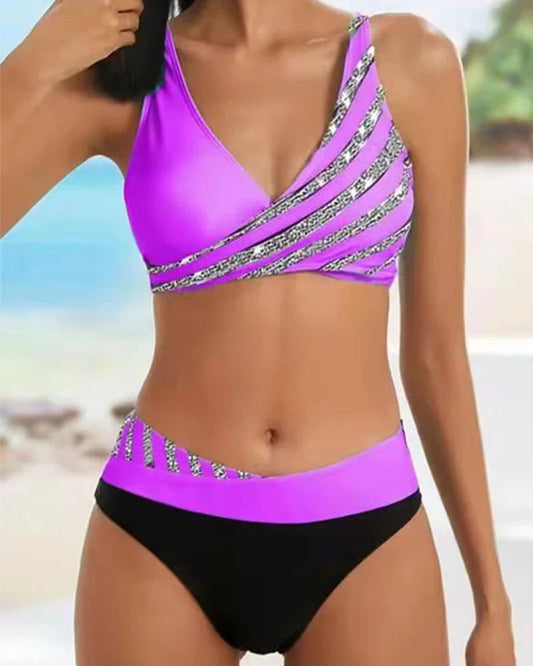 Stréla Dames Bikini Set | Glanzende Strepenprint, Perfect voor de Zomer