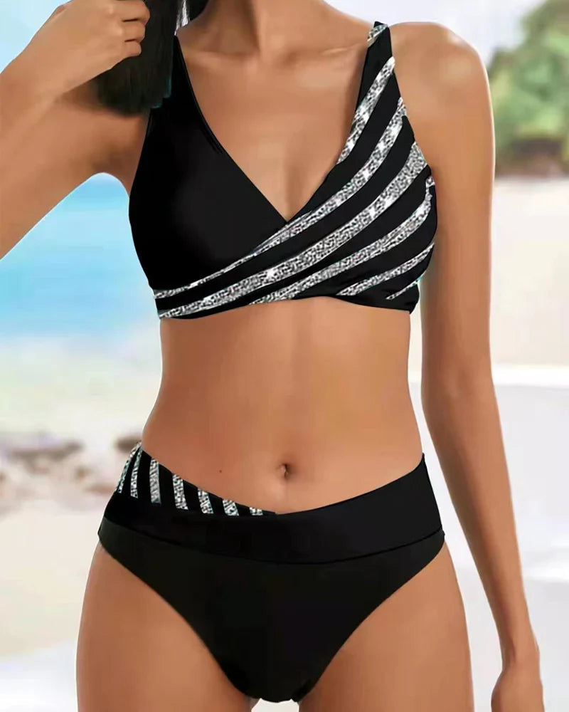 Stréla Dames Bikini Set | Glanzende Strepenprint, Perfect voor de Zomer