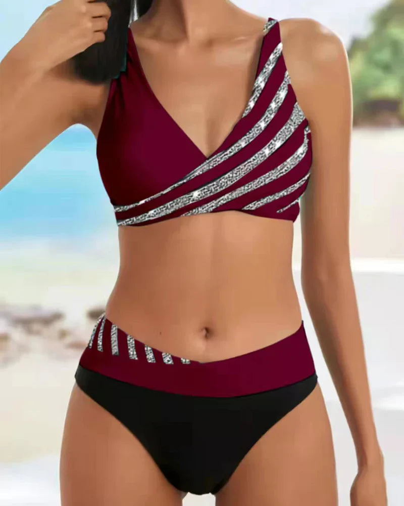 Stréla Dames Bikini Set | Glanzende Strepenprint, Perfect voor de Zomer