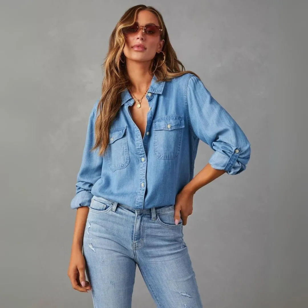 Camisa Sophia Stitch para mujer | Ajuste cómodo, blusa vaquera casual
