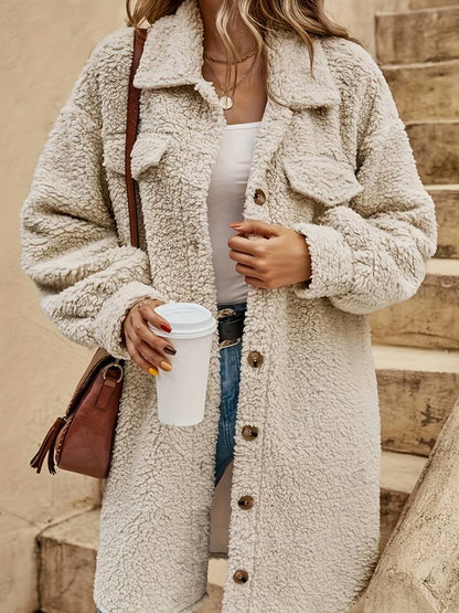 Abrigo de invierno Aurora Dames – Abrigo largo de peluche con aspecto cálido beige