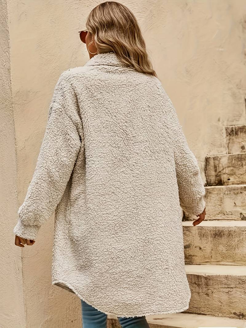 Abrigo de invierno Aurora Dames – Abrigo largo de peluche con aspecto cálido beige