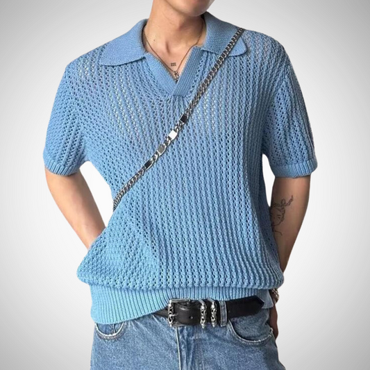 BreezeKnit Polo para Hombre – Camisa de Verano Ajustada, Algodón Transpirable, Diseño Texturizado