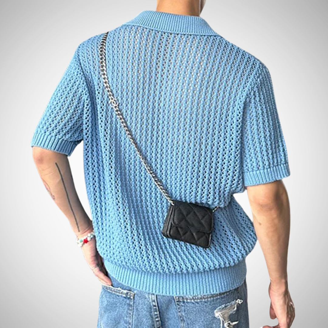 BreezeKnit Polo para Hombre – Camisa de Verano Ajustada, Algodón Transpirable, Diseño Texturizado