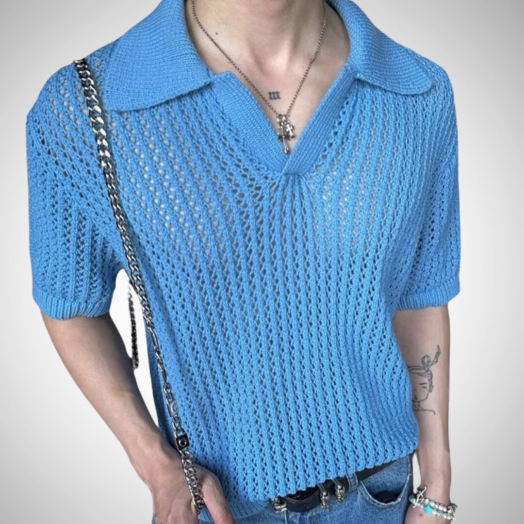 BreezeKnit Polo para Hombre – Camisa de Verano Ajustada, Algodón Transpirable, Diseño Texturizado