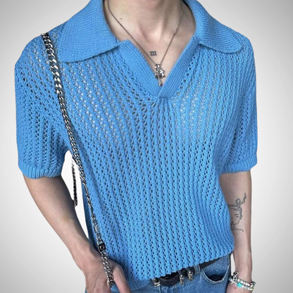 BreezeKnit Polo para Hombre – Camisa de Verano Ajustada, Algodón Transpirable, Diseño Texturizado