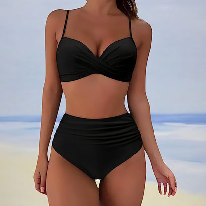 Zina Dames Bikini Set | Hoge Taille, Zwart en Comfortabel voor Zomeravonturen
