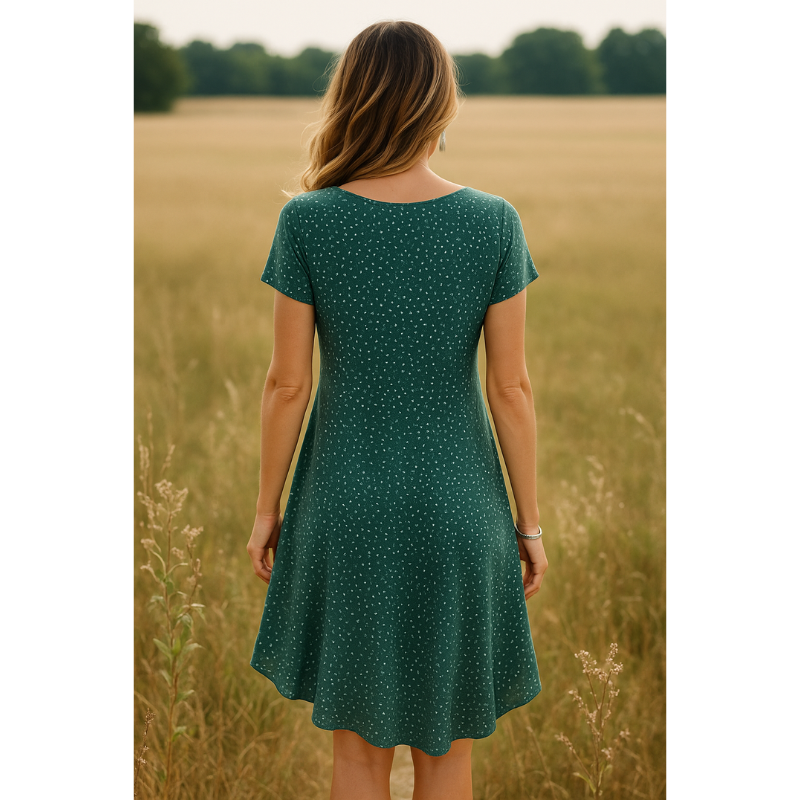 Vestido Solara Bloom – Vestido de verano para mujer midi verde floral algodón ligero