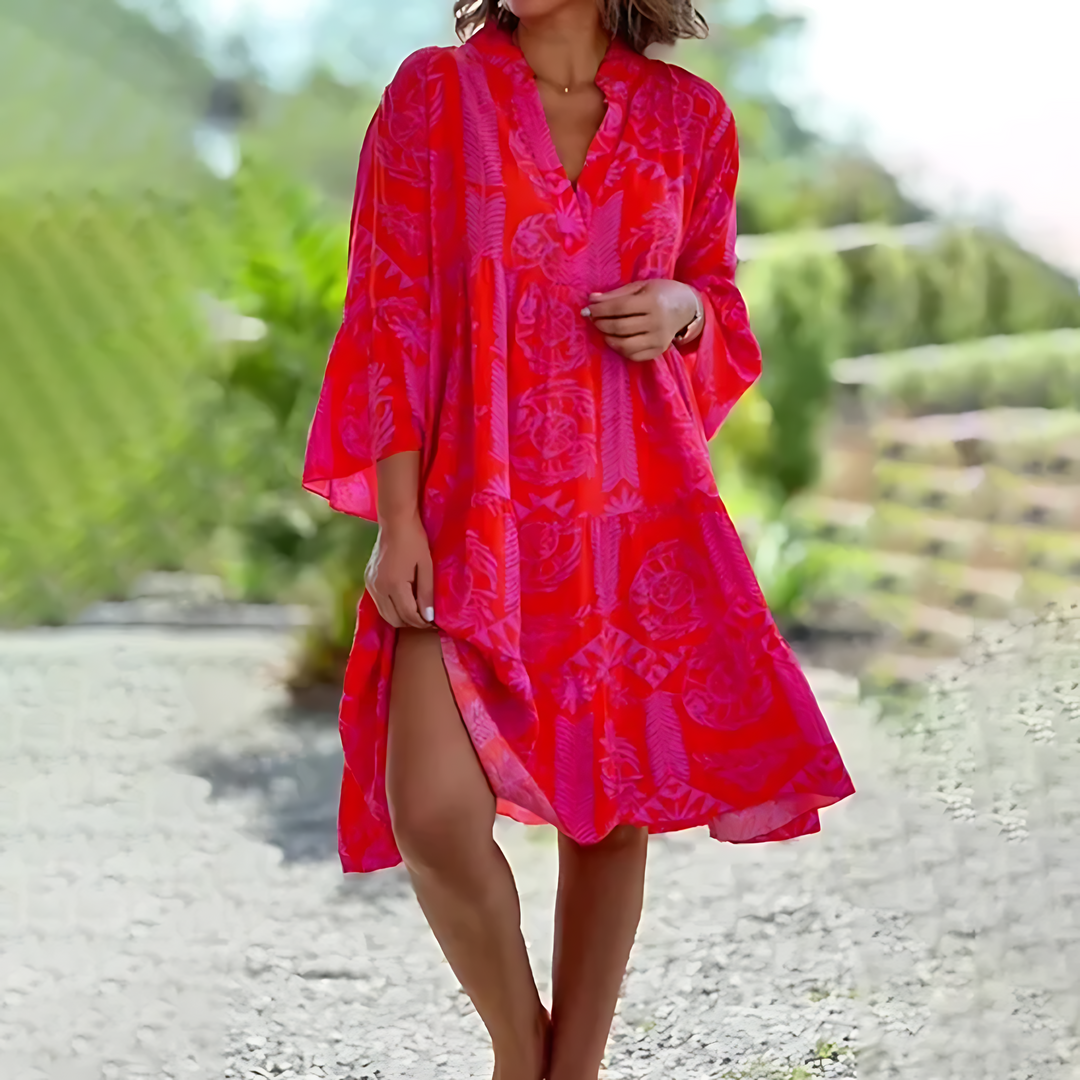Liora Vestido de verano para mujer · Vestido midi ligero y elegante con mangas cortas
