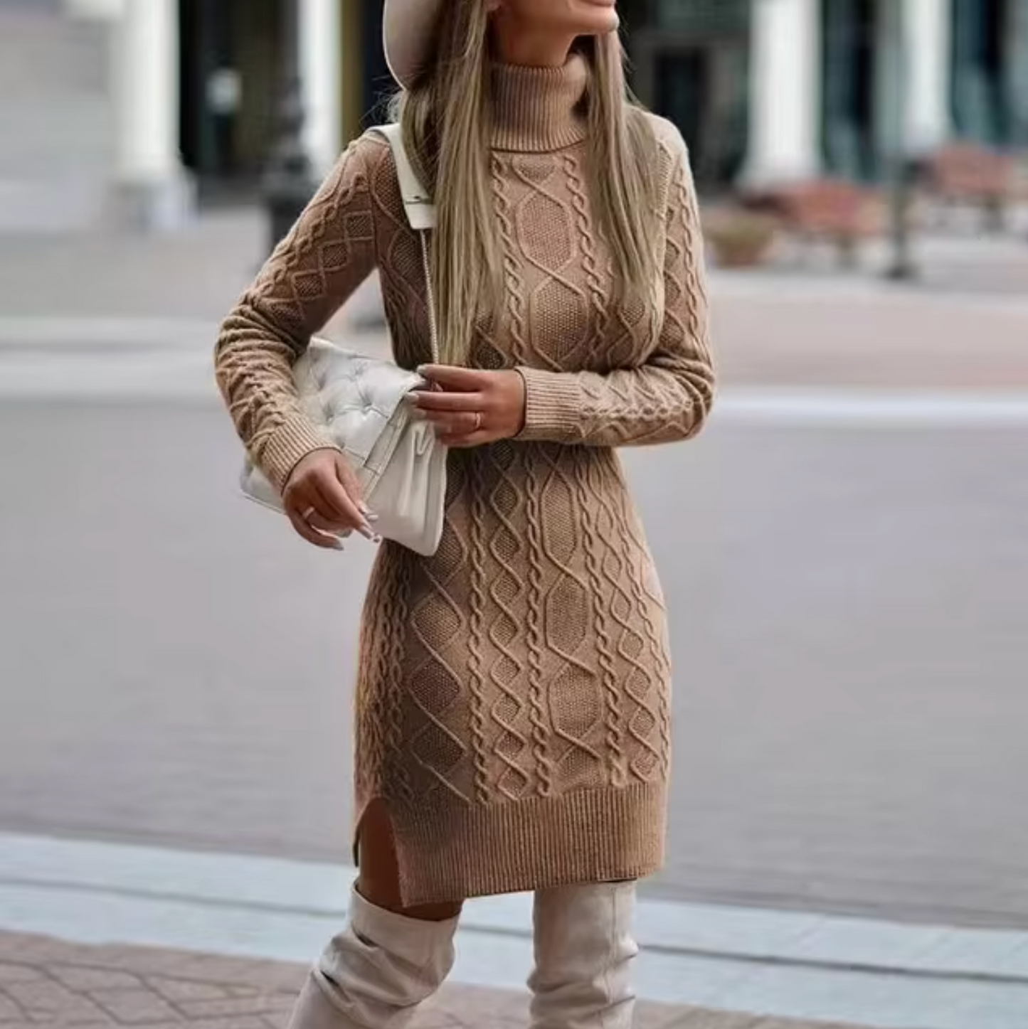 Vestido Midi de Punto Lunavine para Dama | Estilo Elegante, Mangas Largas