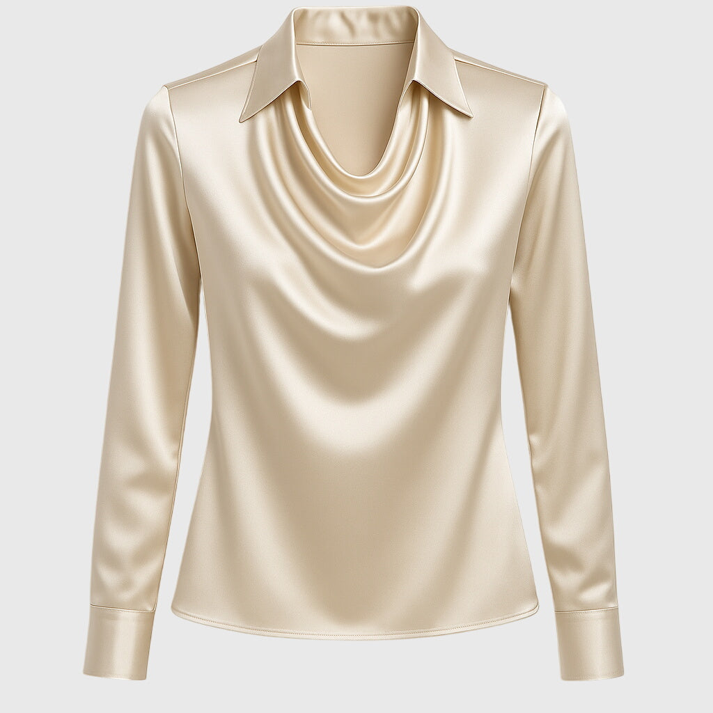 Sylvie Satijnen Blouse Voor Dames | Elegante Glans, Geplooide Halslijn