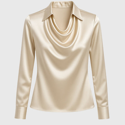 Sylvie Satijnen Blouse Voor Dames | Elegante Glans, Geplooide Halslijn