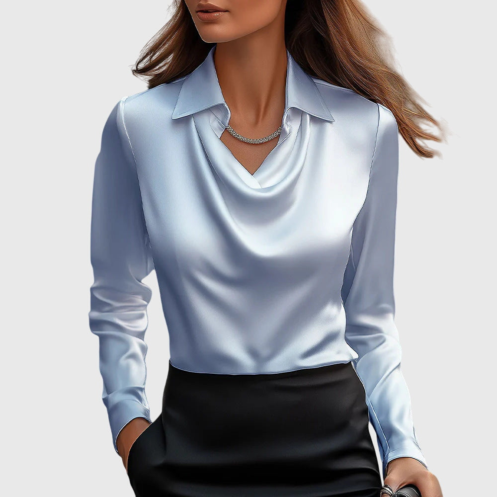 Sylvie Satijnen Blouse Voor Dames | Elegante Glans, Geplooide Halslijn