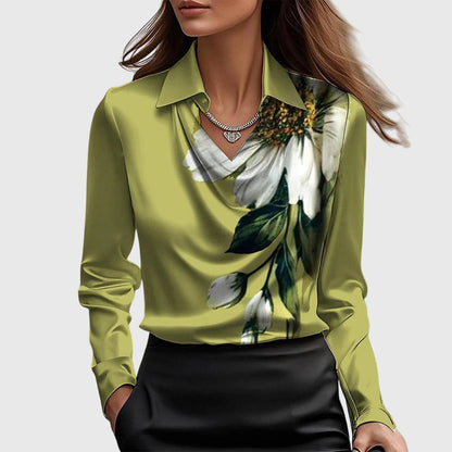 Sylvie Satijnen Blouse Voor Dames | Elegante Glans, Geplooide Halslijn