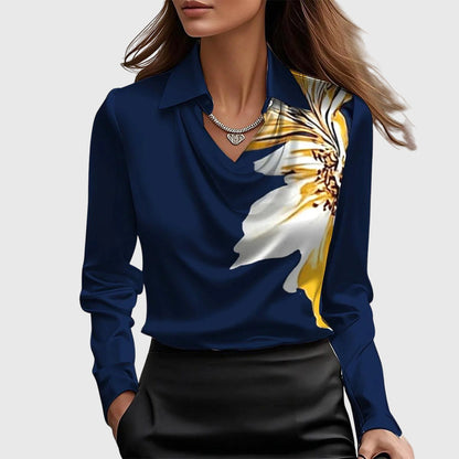 Sylvie Satijnen Blouse Voor Dames | Elegante Glans, Geplooide Halslijn
