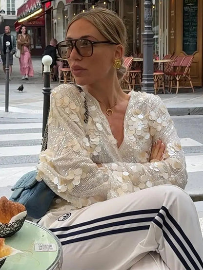 Rivka Glitter Blouse Voor Dames | Pailletten Pracht, Diepe Halslijn