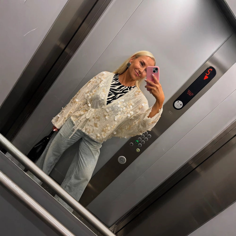 Rivka Glitter Blouse Voor Dames | Pailletten Pracht, Diepe Halslijn