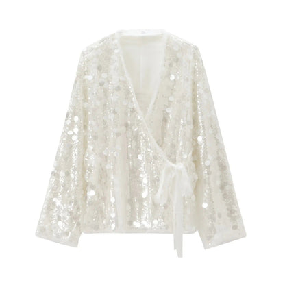 Rivka Glitter Blouse Voor Dames | Pailletten Pracht, Diepe Halslijn