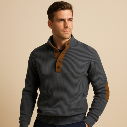 Morgan Ribgebreid Sweatshirt voor Heren | Katoen Opstaande Kraag Knopen